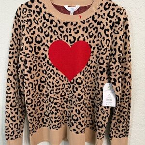 Time and Tru Leopard Print Sweater with Red Heart